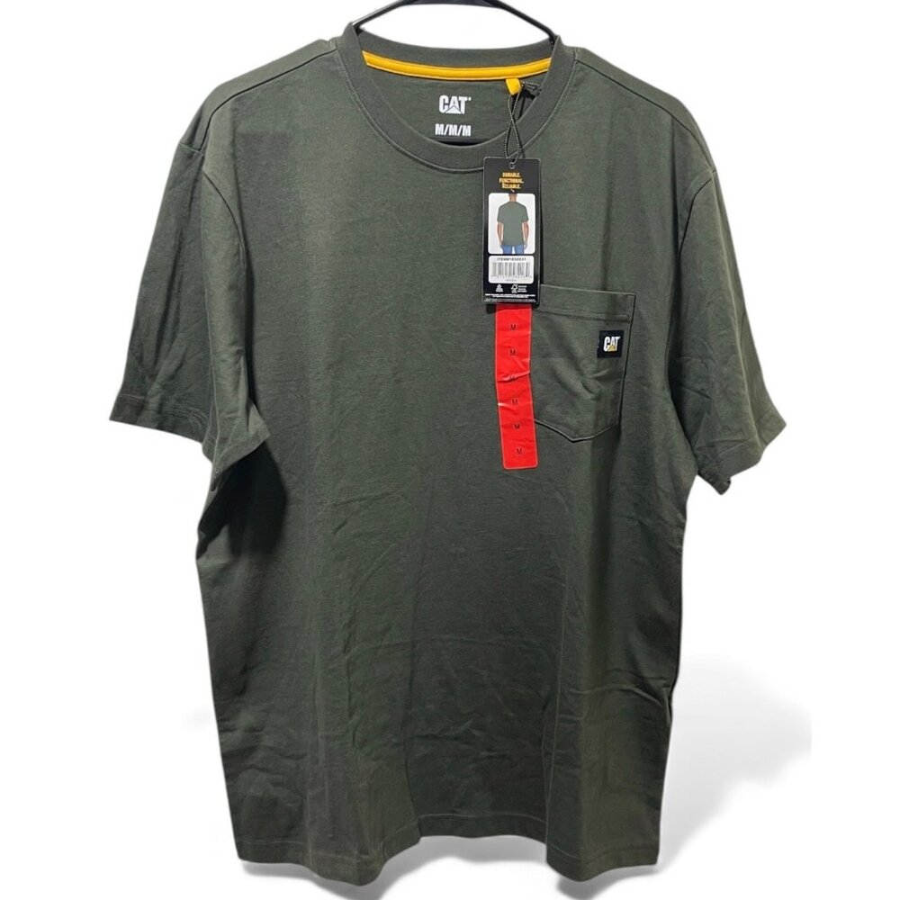 Caterpillar NWT Mens Green Short Sleeve Crew Neck Pocket T-Shirt, M, New